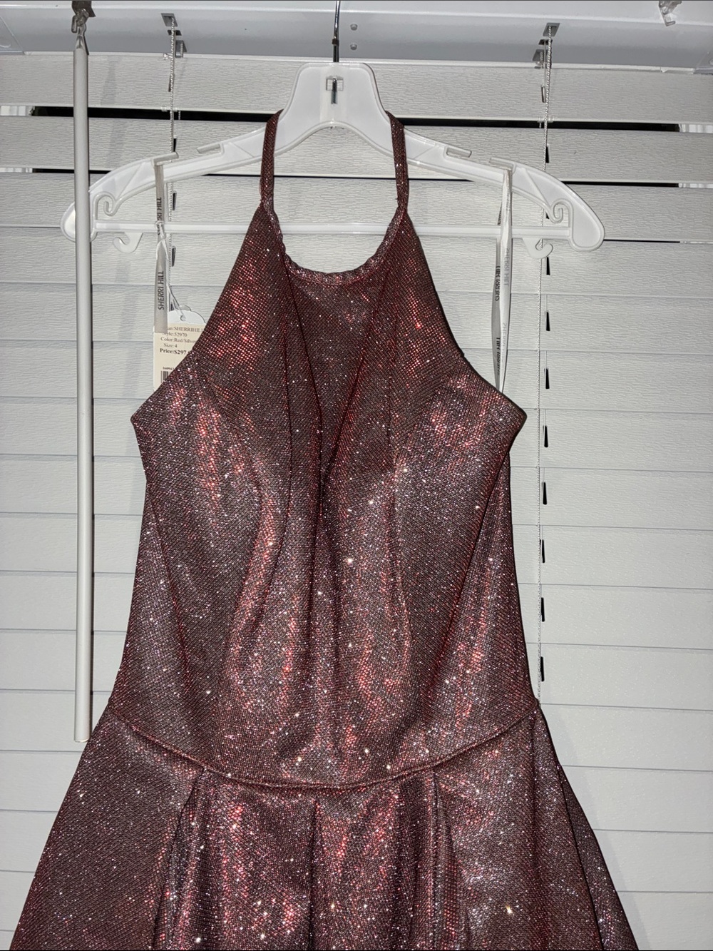 Sherri Hill Sparkle Halter Dress in Red/Silver - Picture 8 of 12
